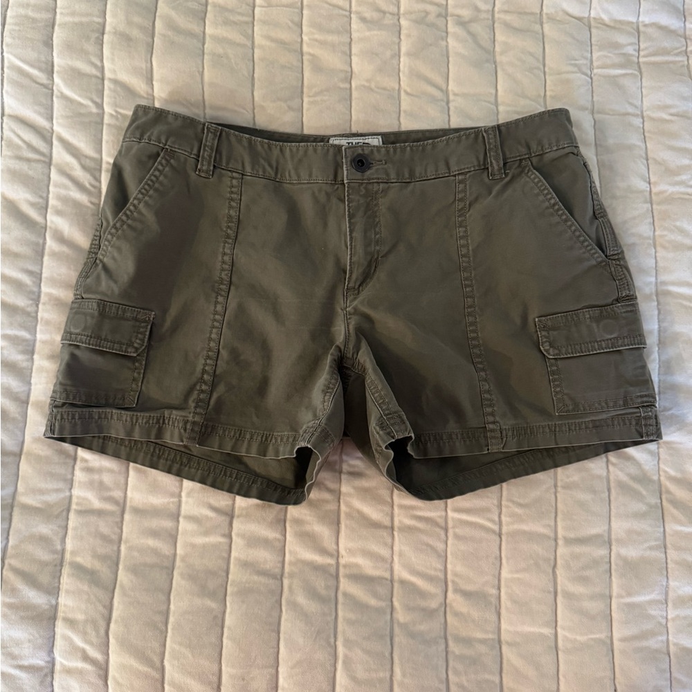The North Face Olive Green Cargo Shorts with Utility Design
